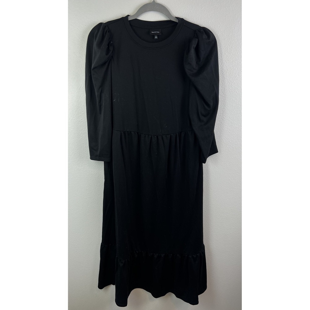 Who What Wear Womens Maxi Dress Scoop Neck Tiered Hem Puff Sleeve Black Size S